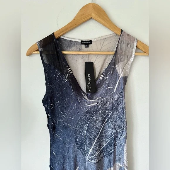 NWT Komarov Women's Maxi Evening Crinkle Dress Ruffles Sheer SZ XS Whimsigoth - Picture 4 of 9